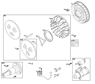Flywheel, Ignition, And Starter Group Diagram and Parts List for 61E377-0149-J1 400000 - 699999 Briggs and Stratton Engine